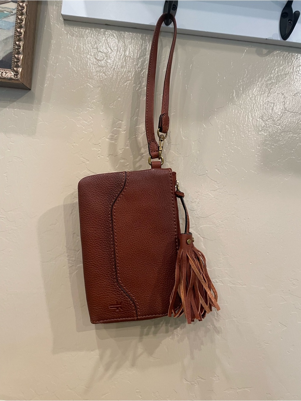 Frye Brown Leather Wristlet with Tassel